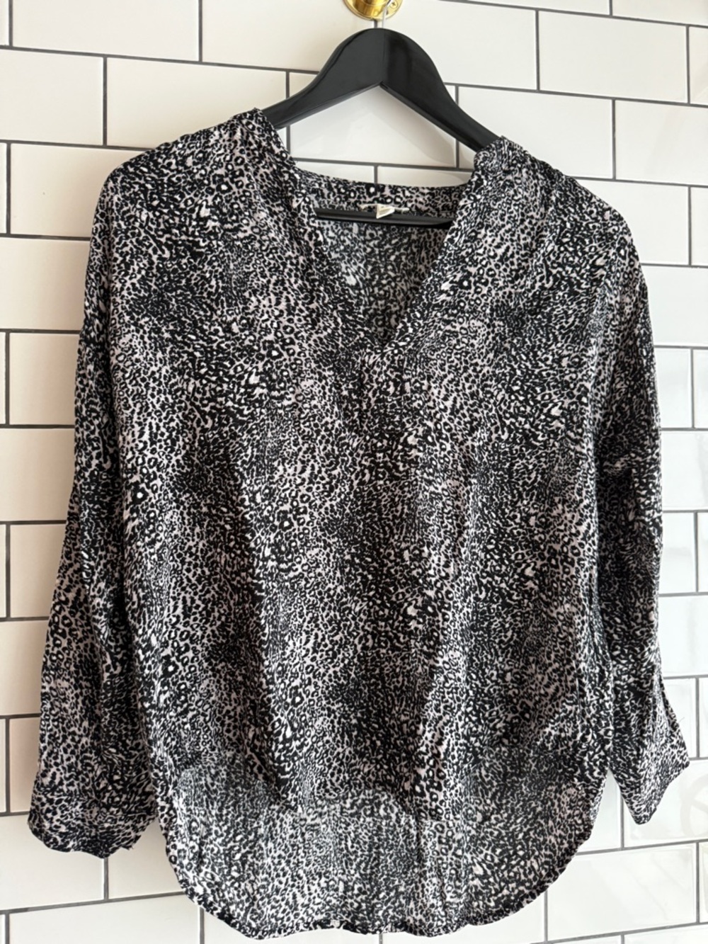 Joie Black and White Leopard-Print V-Neck Blouse